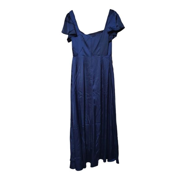 Lulus Ultimate Sweetness Navy Blue Satin Flutter Sleeve Maxi Dress L New Wedding - Picture 5 of 7